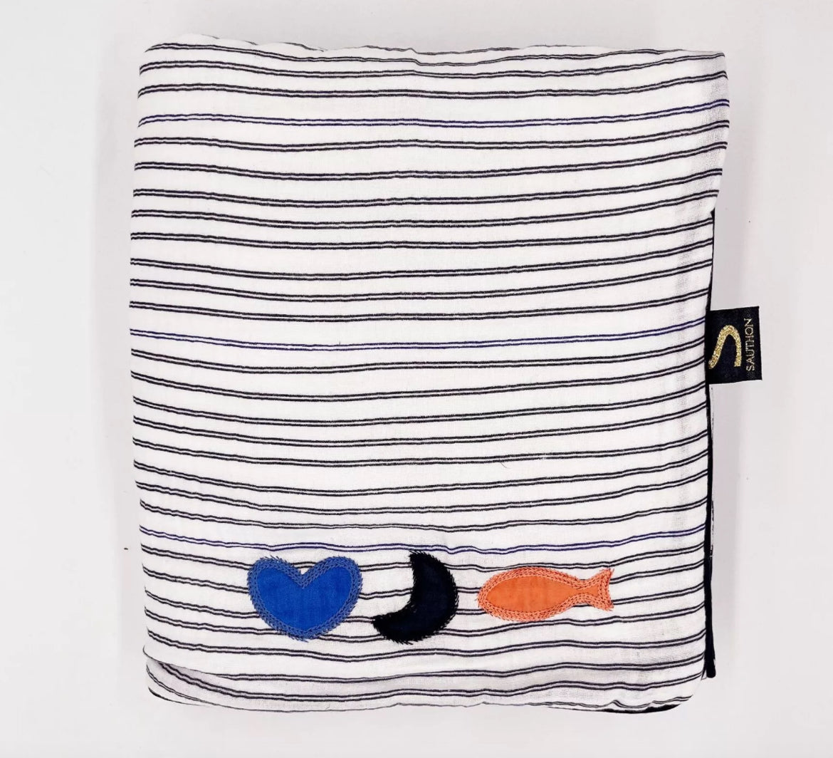 Couverture bébé 75x100cm en gaze de coton et polaire marinière - BABY SAILOR Sauthon