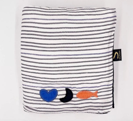 Couverture bébé 75x100cm en gaze de coton et polaire marinière - BABY SAILOR Sauthon