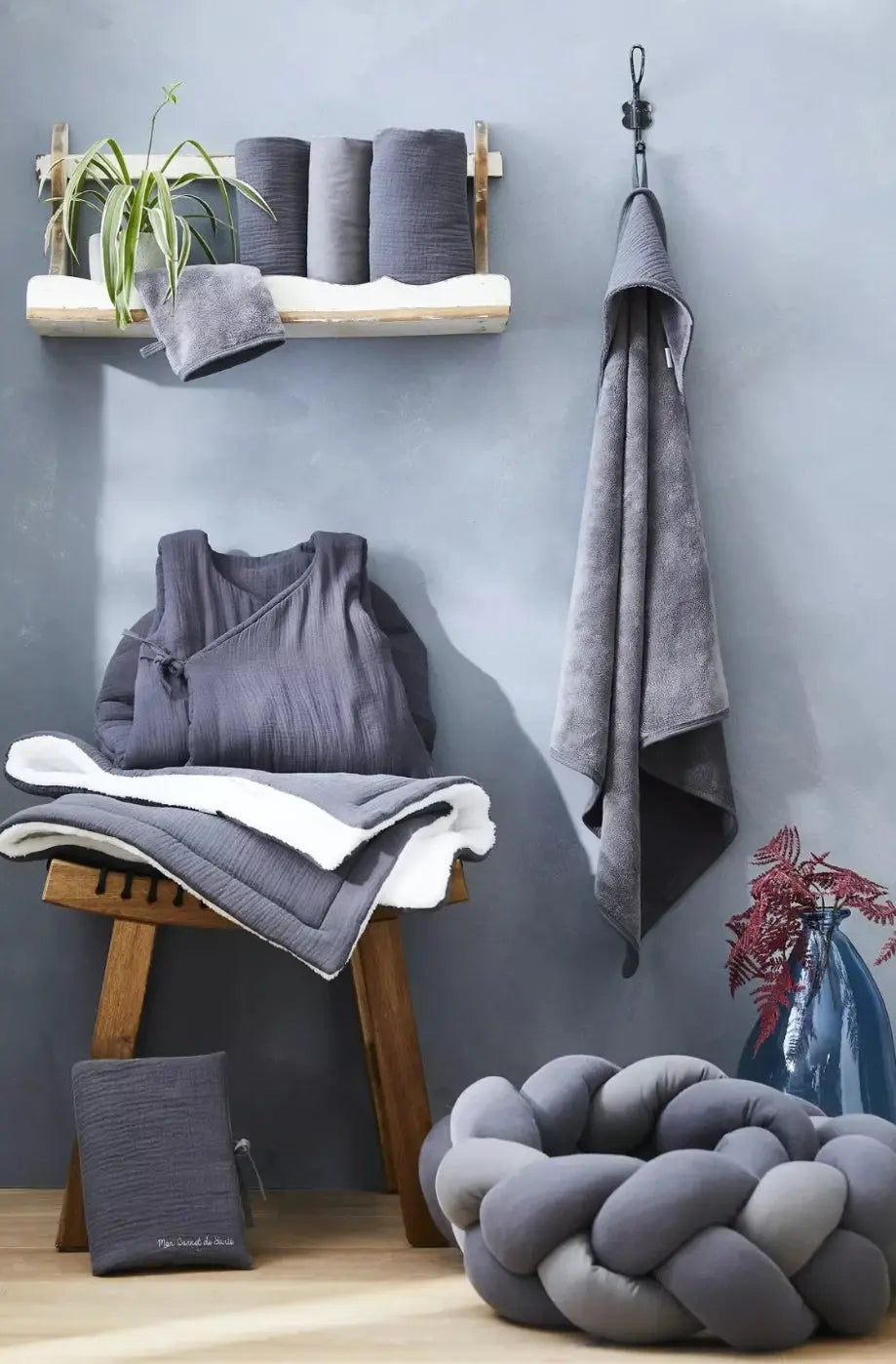 Cape de bain en bambou (avec gant) - GRIS MINERAL BB&co