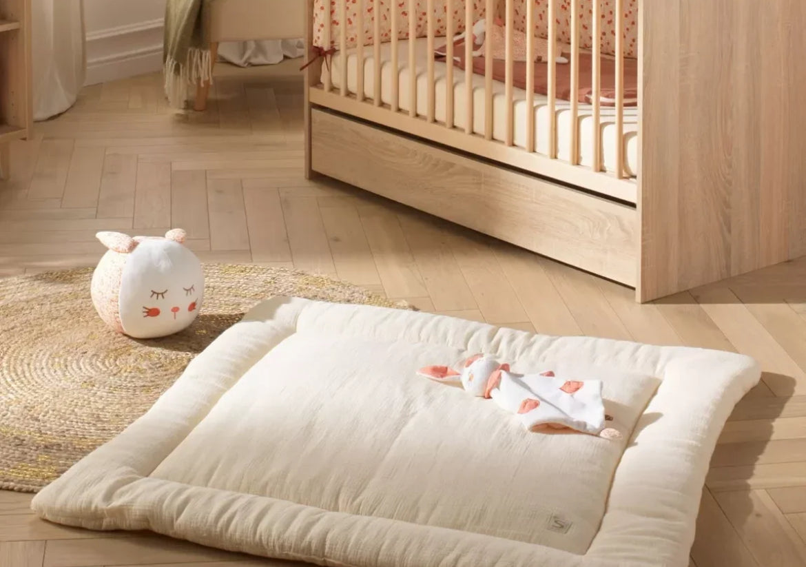 Grand tapis de jeu en double gaze de coton - UNI VANILLA BB Cigogne