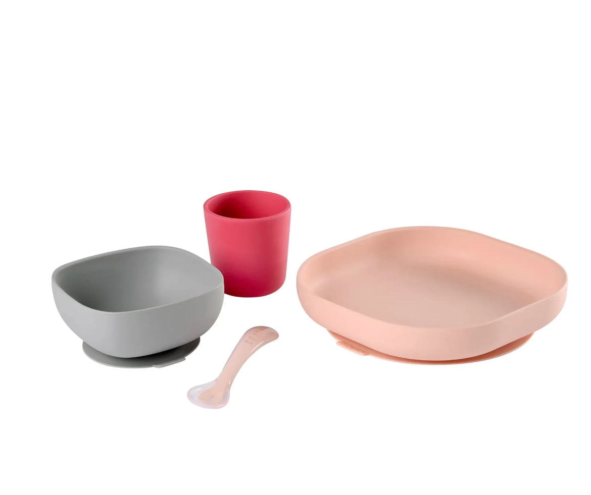 Coffret repas silicone 4 pièces BEABA - ROSE BB Cigogne