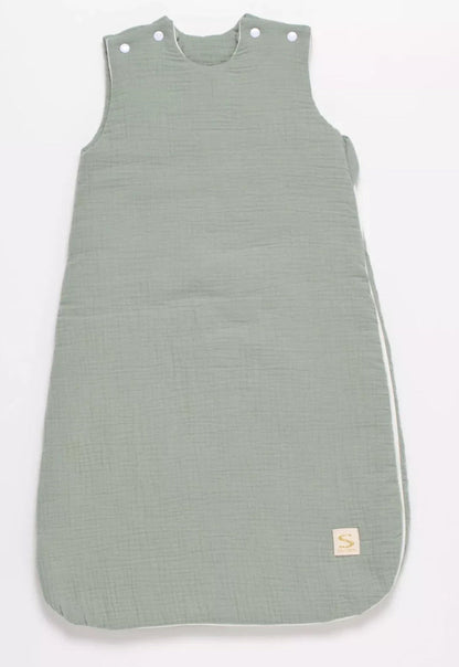 Gigoteuse bébé hiver en double gaze de coton et son doudou mouchoir - UNI SAUGE BB Cigogne