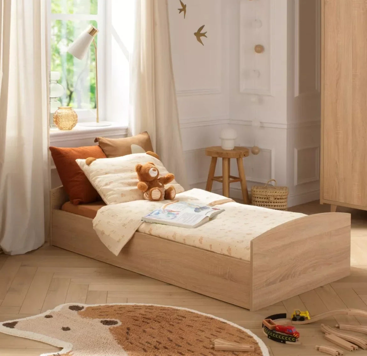 Housse de couette 100x135cm et taie d'oreiller en coton beige - ORSINO BB Cigogne