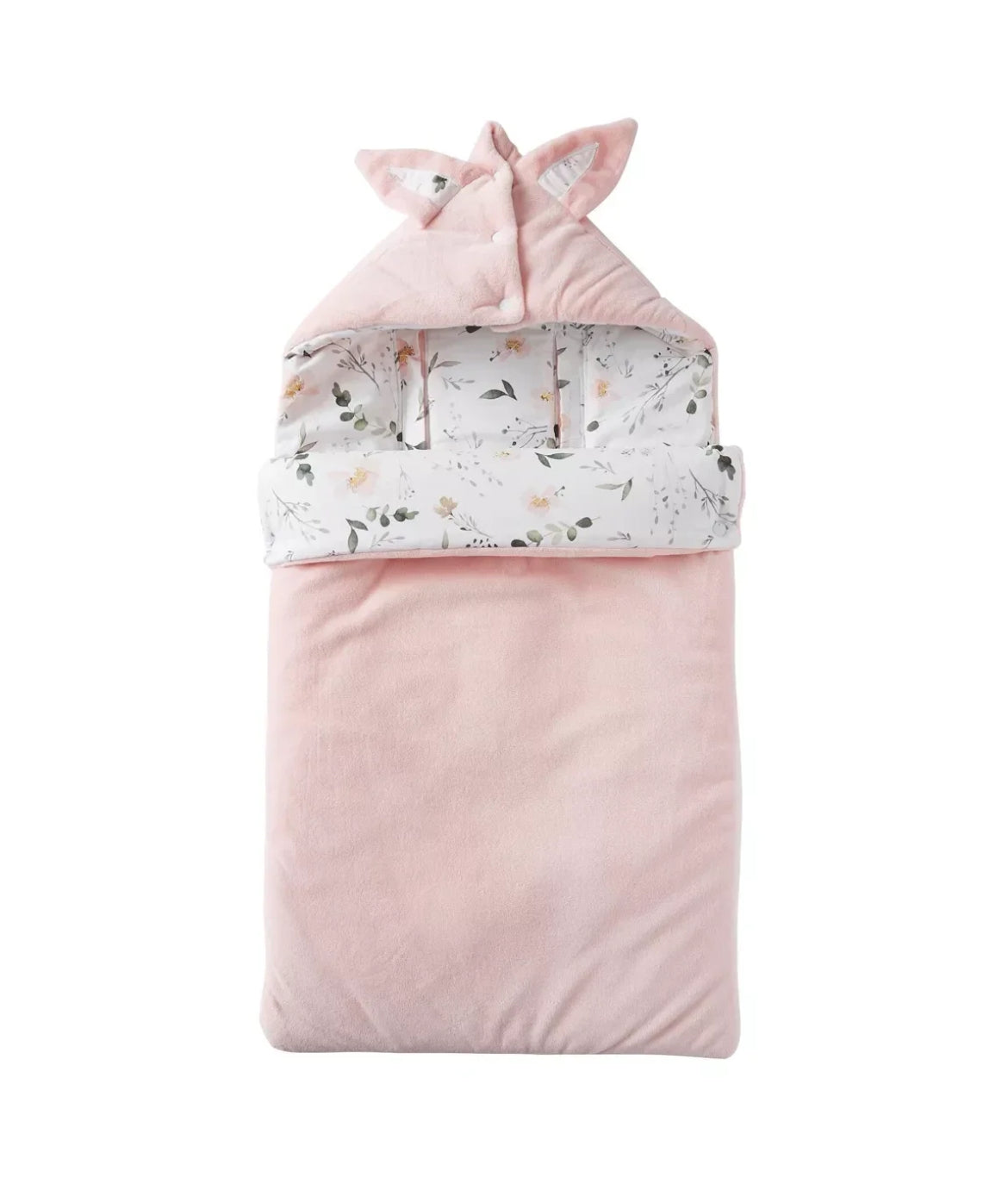 Nid d’ange en minky doublé coton blush/imp. botanique BB Cigogne