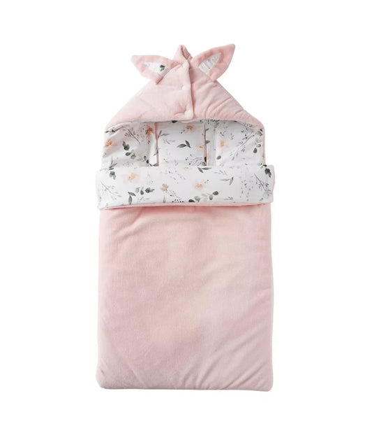 Nid d’ange en minky doublé coton blush/imp. botanique BB Cigogne