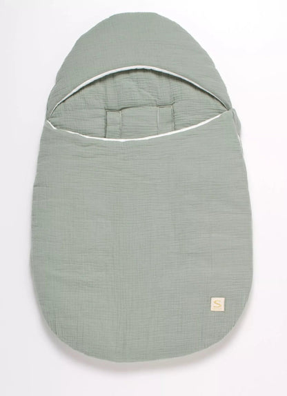 Nid d'ange bébé 5 attaches en double gaze de coton - UNI VERT SAUGE BB Cigogne