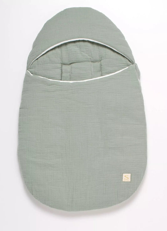 Nid d'ange bébé 5 attaches en double gaze de coton - UNI VERT SAUGE BB Cigogne