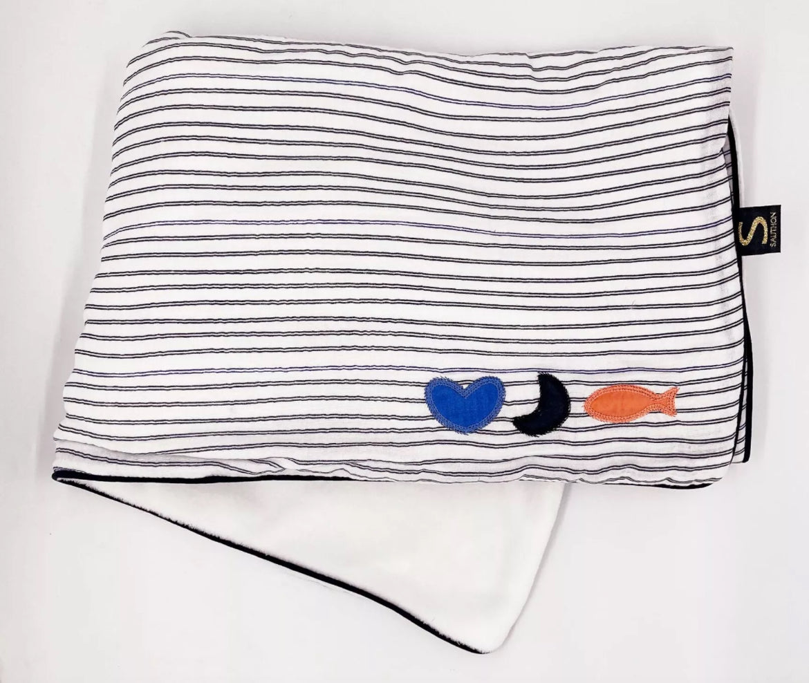 Couverture bébé 75x100cm en gaze de coton et polaire marinière - BABY SAILOR Sauthon