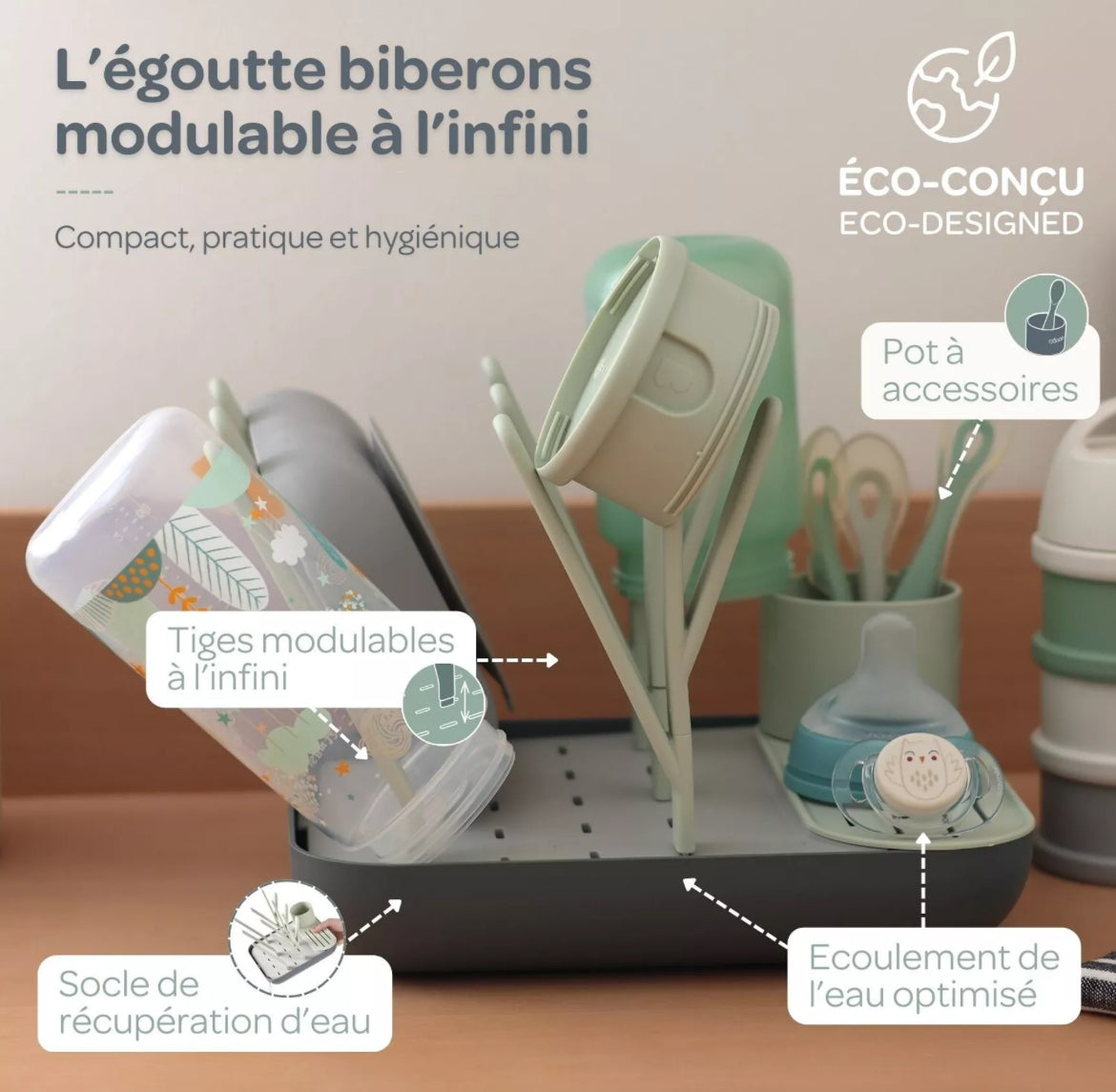 Egoutte biberons forêt - GRIS