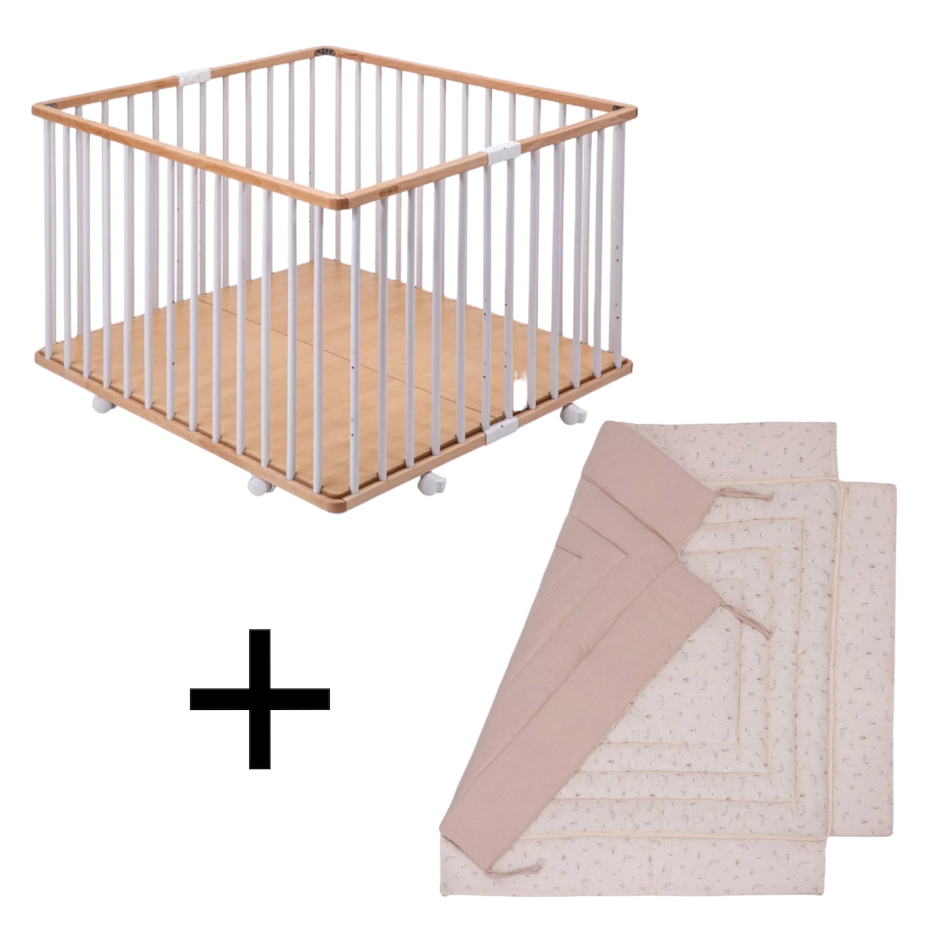 Parc carré Gaby blanc + tapis rose COMBELLE