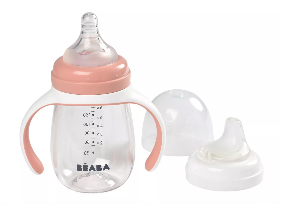 BEABA, Biberon d'apprentissage 2en1  210ml - ROSE