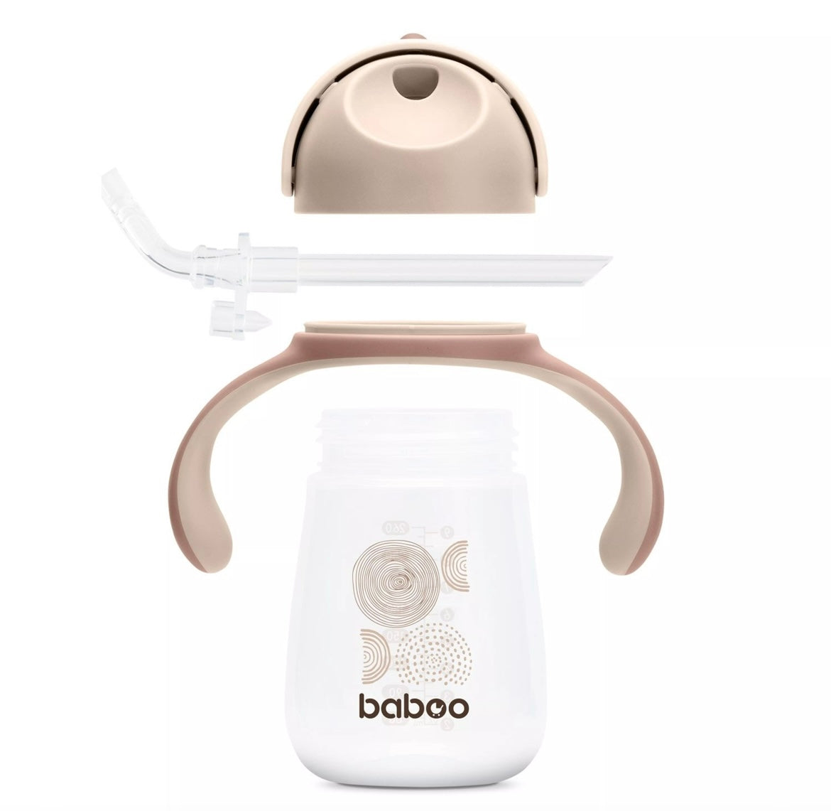 Tasse BABOO® avec paille en silicone, 260 ml, Au Naturale, cacao, 9 mois et + BB Cigogne