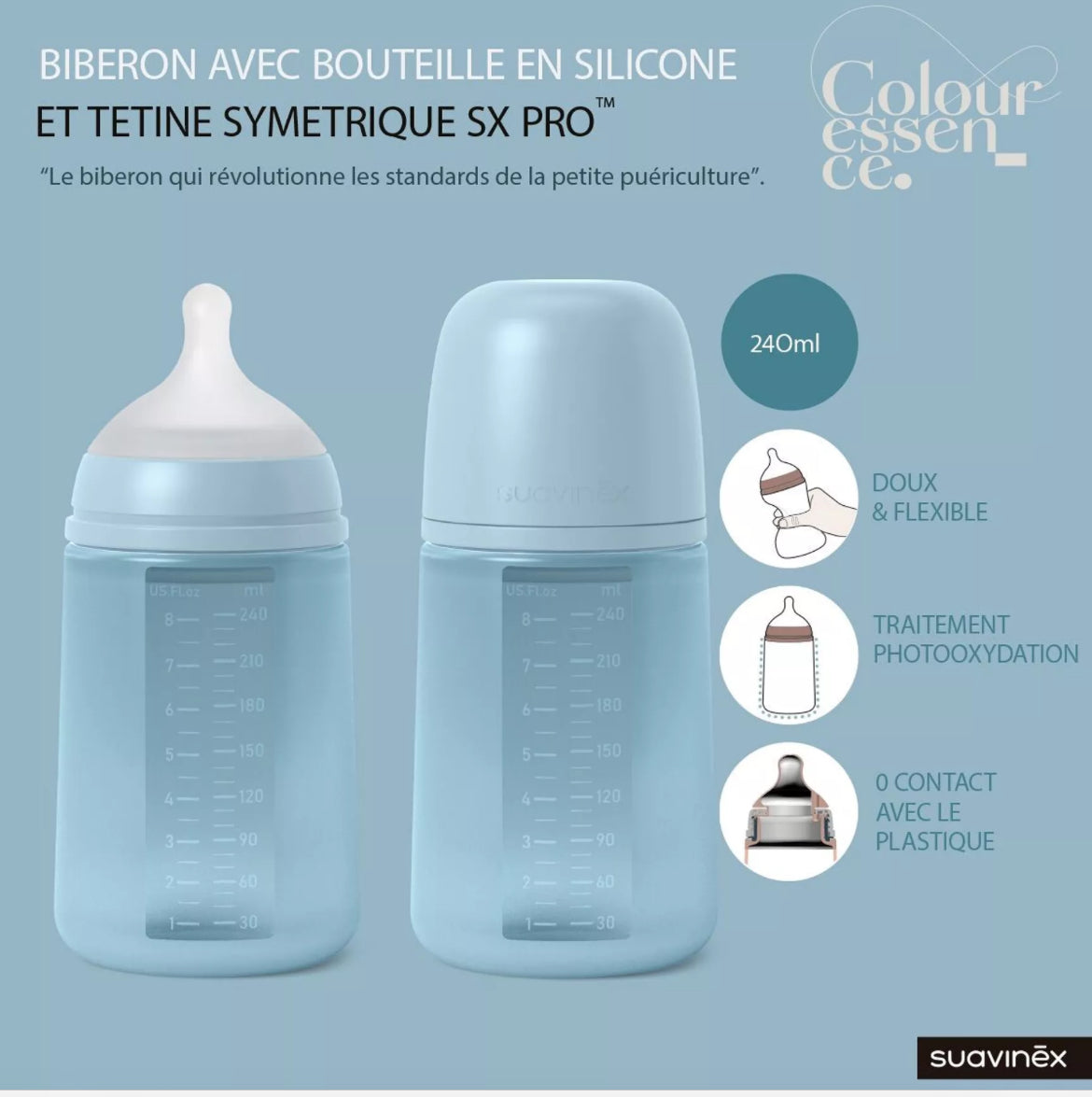 Biberon en silicone 250ml - BLEU BB Cigogne