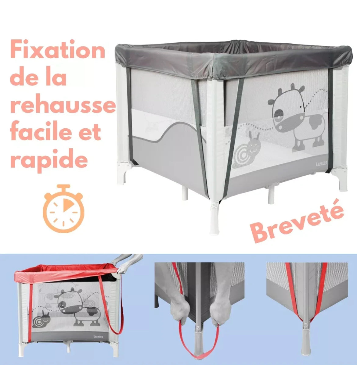 Parc/berceau bébé pliant 90 x 90cm avec Rehausse BB Cigogne