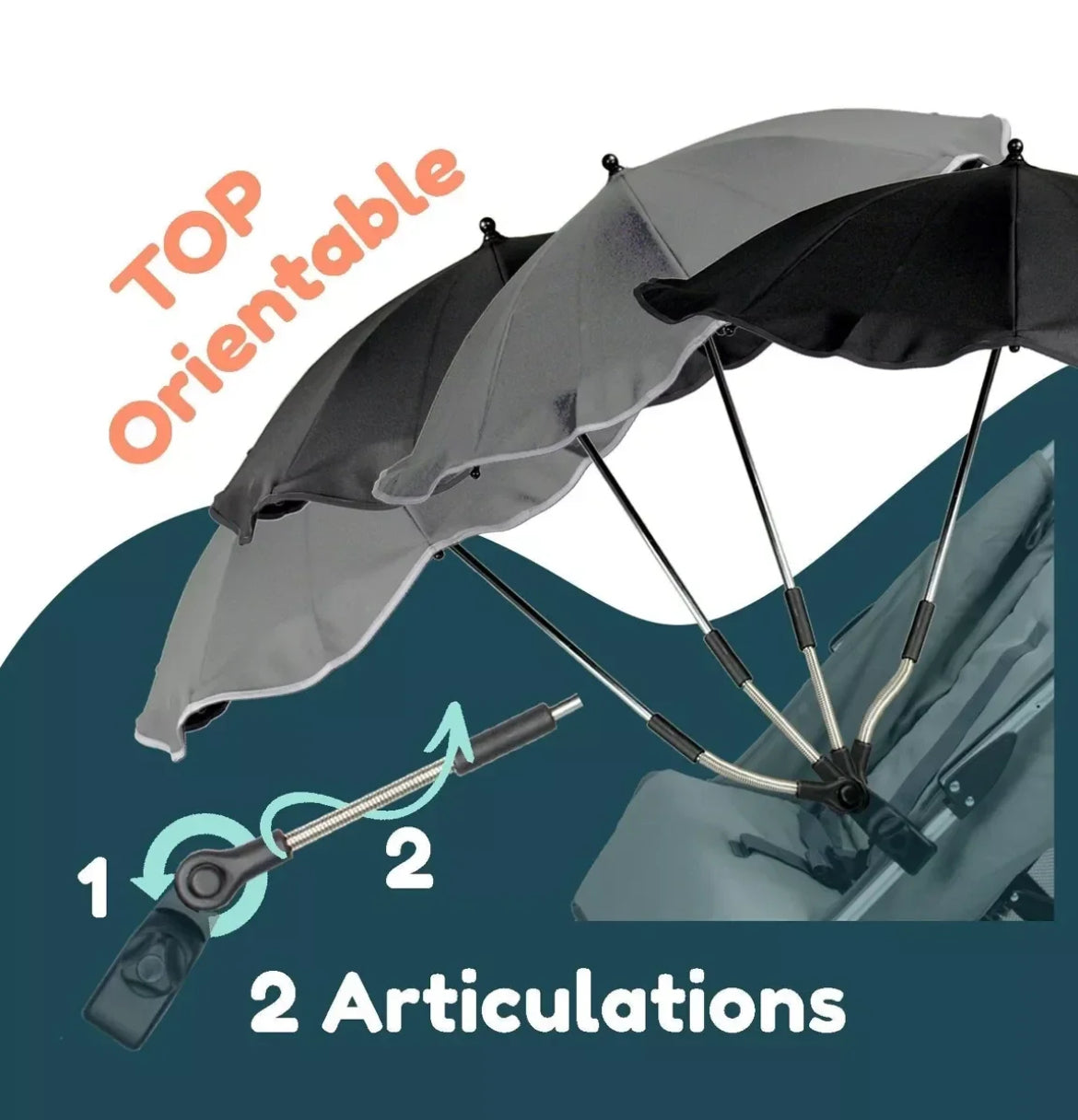 Ombrelle articulée universelle pour poussette - GRIS
