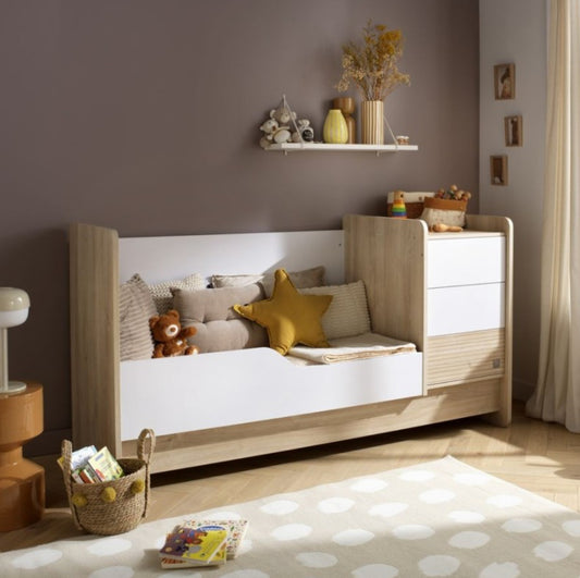 Lit combiné 140x70 évolutif en 90x190 avec commode à langer 3 tiroirs - PALOMA Sauthon