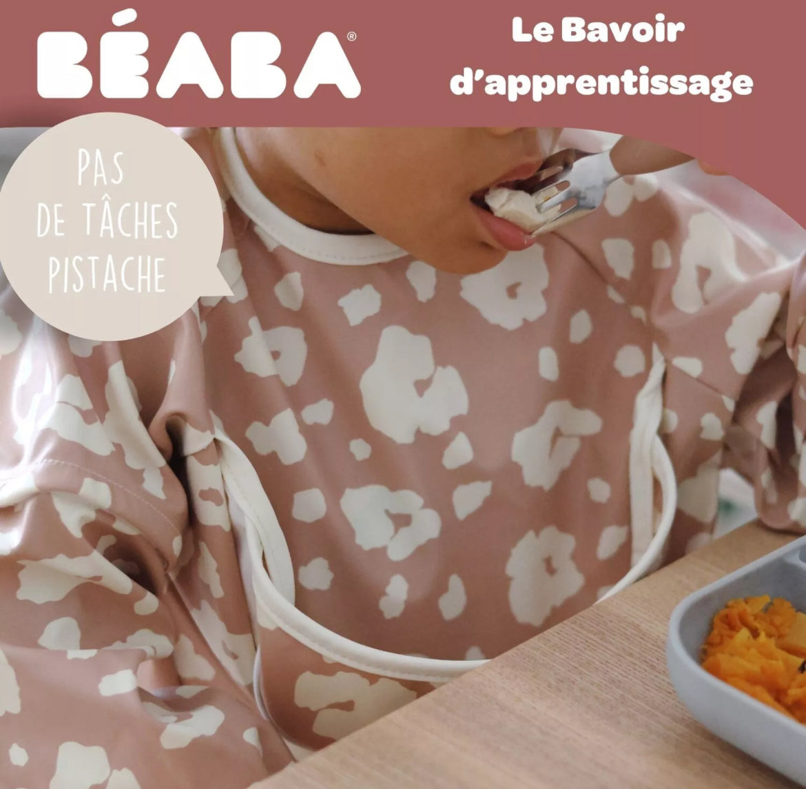 BEABA, Bavoir à manches évolutif et 2 en 1 - Savannah bloom BB Cigogne