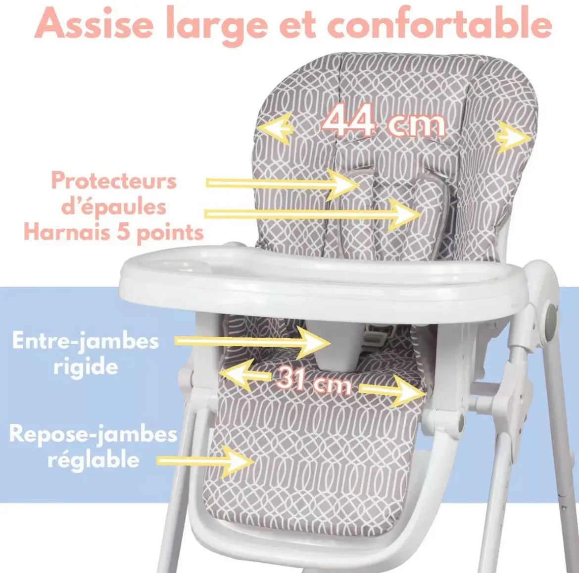 Chaise Haute - Grise à Motif Looping