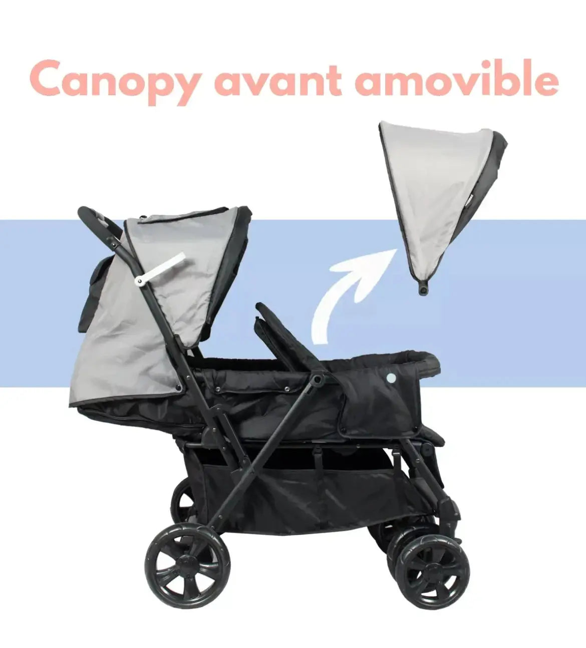 Poussette Double Grise (Habillage Pluie Inclus) Looping