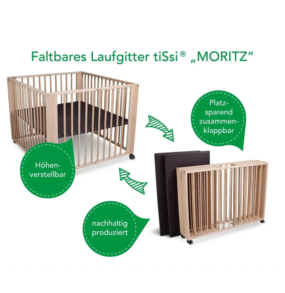 Parc bébé Pliant - Bois Hêtre Tissi