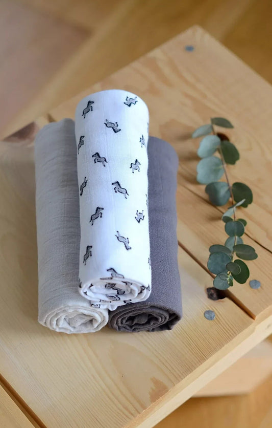 Boîte de 3 langes BEABA - SAVANE BB Cigogne