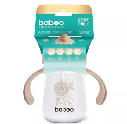Tasse BABOO® avec paille en silicone, 260 ml, Au Naturale, cacao, 9 mois et + BB Cigogne