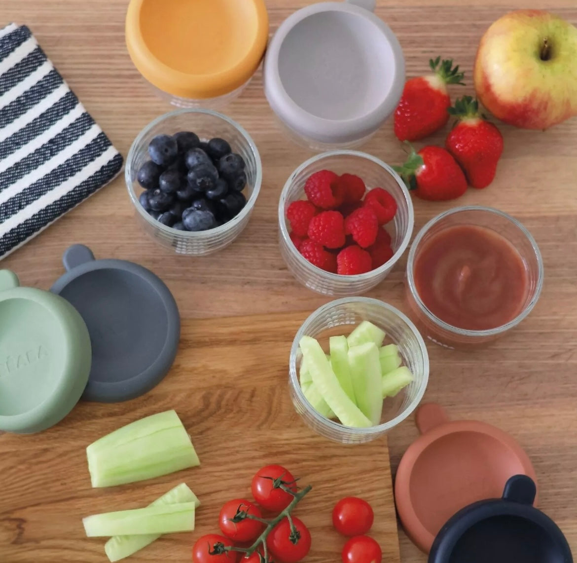 BEABA , Coffret 6 portions verre 150 ml (Sunrise color mix) BB Cigogne