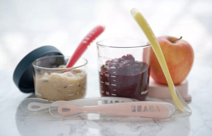 BEABA, Coffret 2 portions verre 150ml pink /250 ml dark blue BB Cigogne