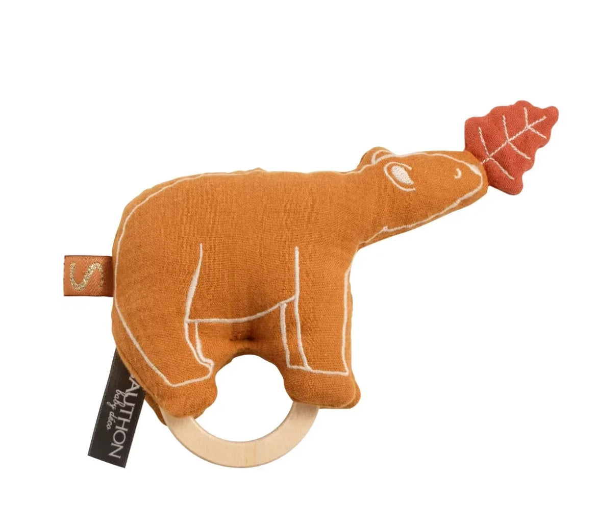 Hochet ours avec anneau en bois - MARRON ORSINO BB Cigogne