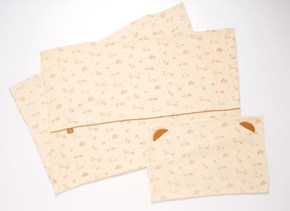 Housse de couette 100x135cm et taie d'oreiller en coton beige - ORSINO BB Cigogne