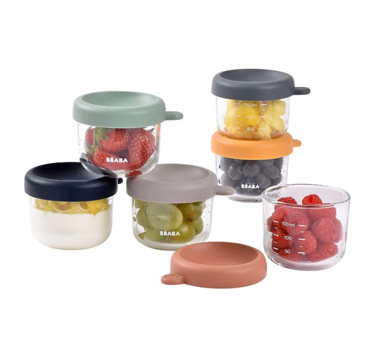 BEABA , Coffret 6 portions verre 150 ml (Sunrise color mix) BB Cigogne