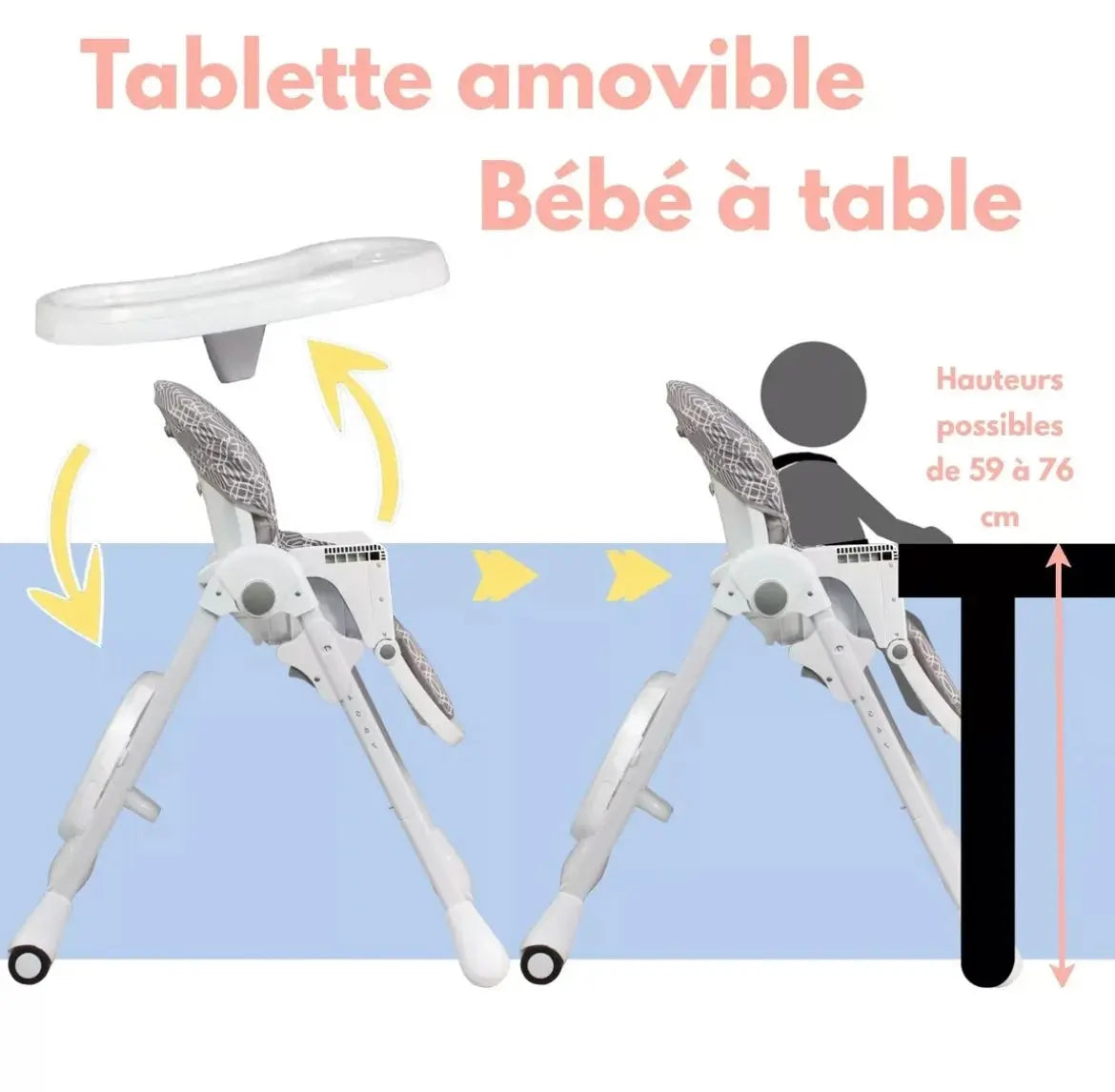 Chaise Haute - Grise à Motif Looping