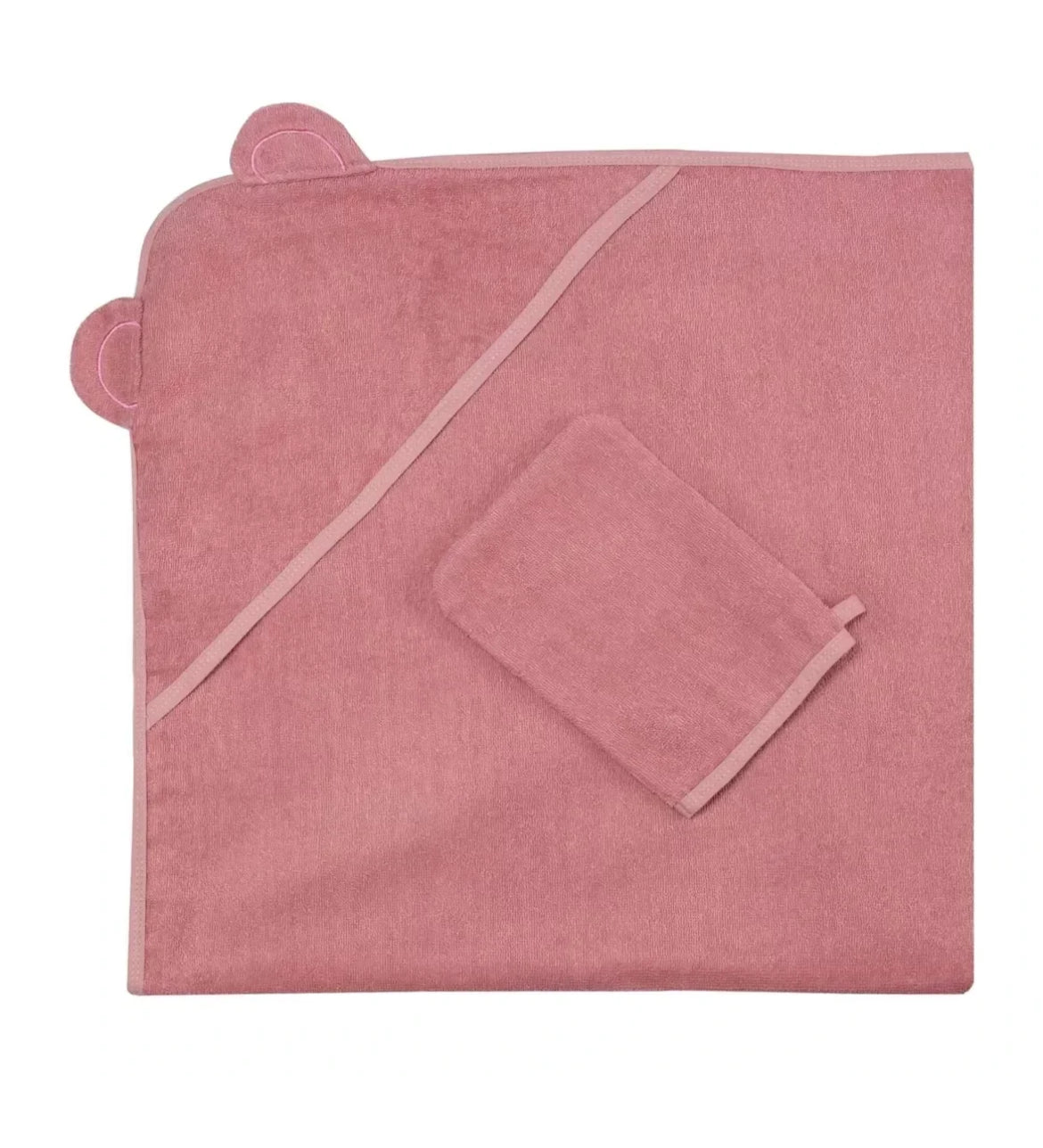 Cape de bain et Gant (Trois Kilos Sept) - ROSE BB Cigogne