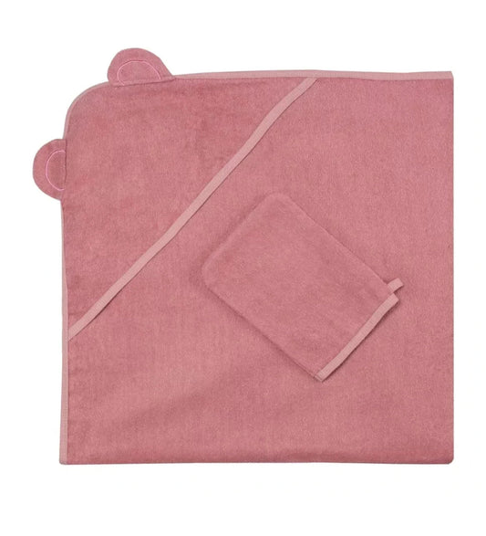 Cape de bain et Gant (Trois Kilos Sept) - ROSE BB Cigogne