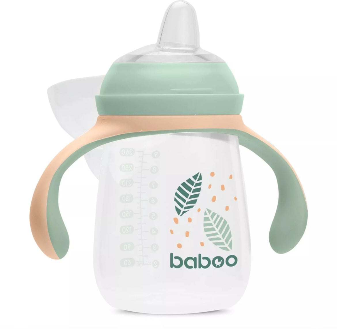 Tasse BABOO® avec bec verseur en silicone, 260 ml , pêche , 6 mois et + BB Cigogne