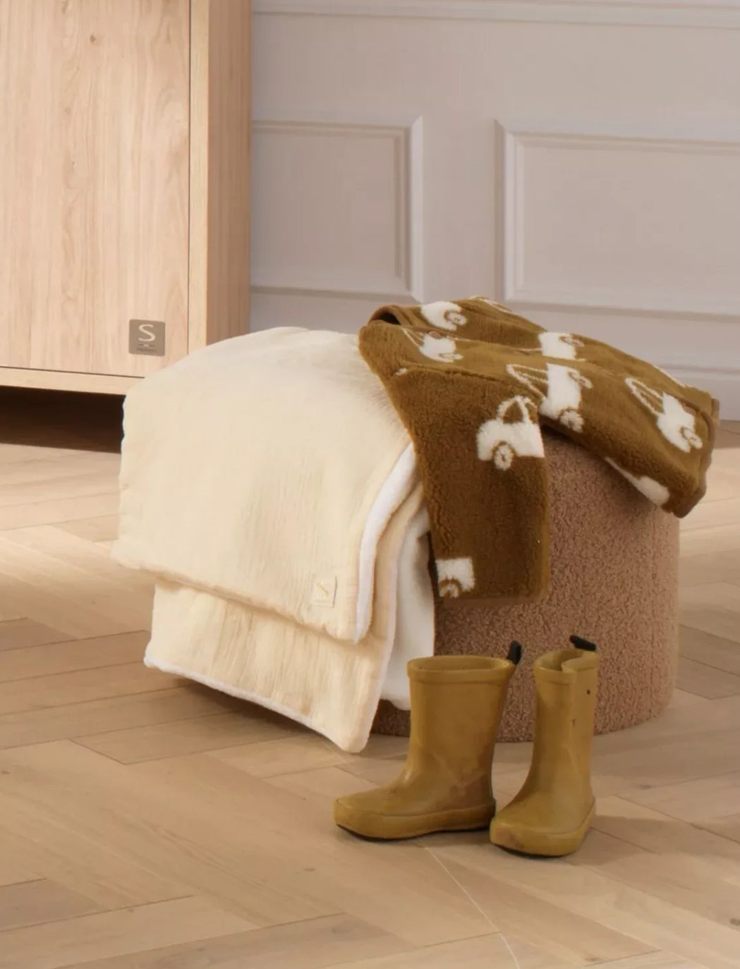 Couverture bébé en gaze de coton et polaire - VANILLA BB Cigogne