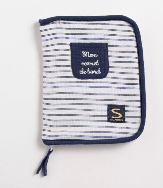 Protège carnet de santé en double gaze de coton marinière - BABY SAILOR Sauthon