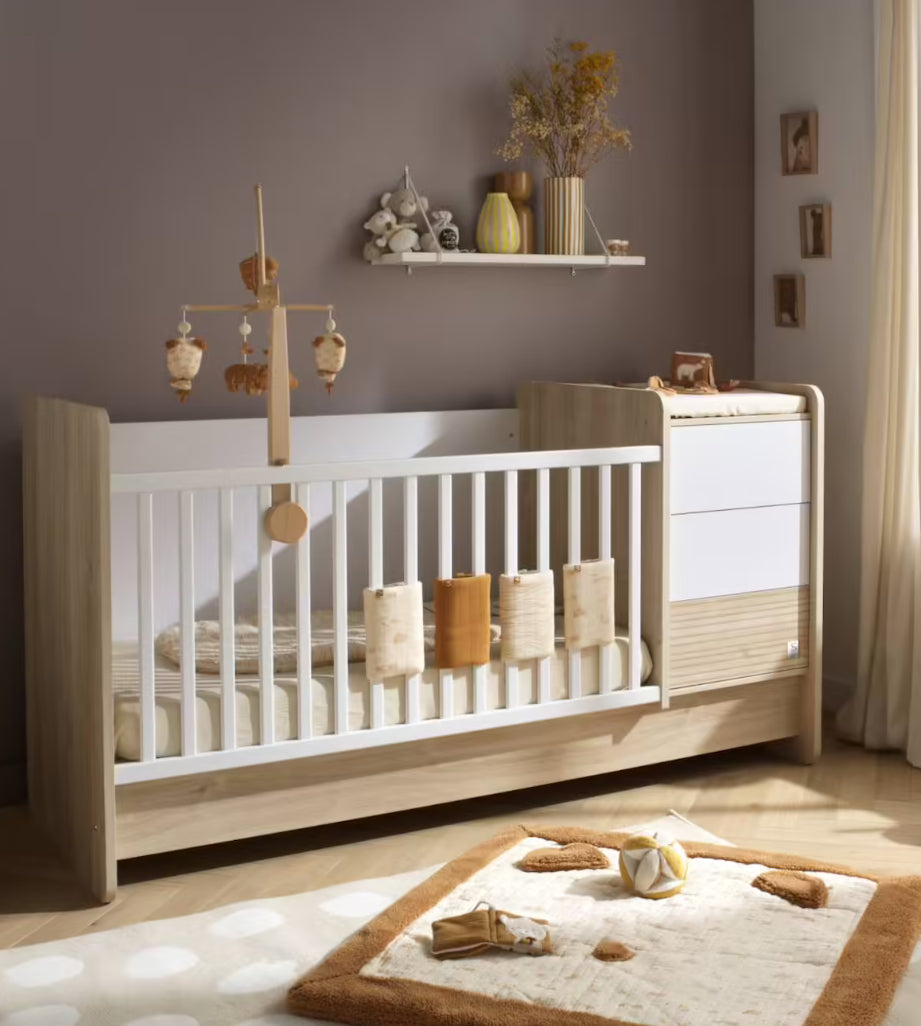 Lit combiné 140x70 évolutif en 90x190 avec commode à langer 3 tiroirs - PALOMA BB Cigogne