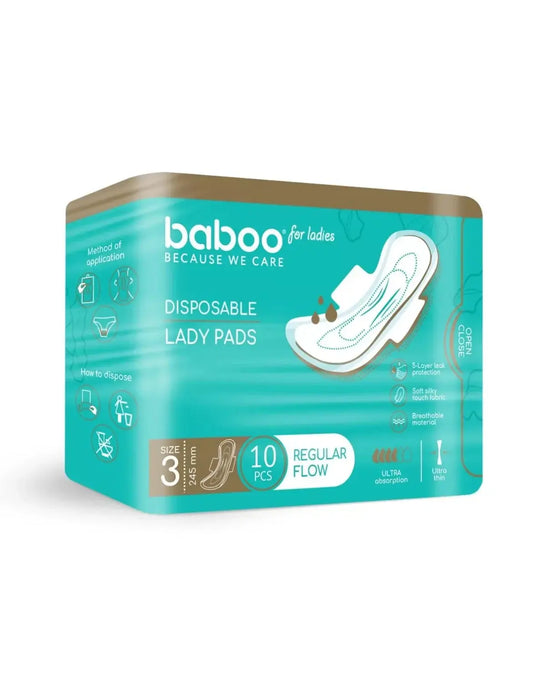 Serviettes hygiéniques jetables BABOO®, 10 pièces, 245 mm BB Cigogne