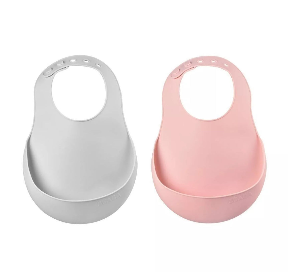 Lot de 2 bavoirs silicone BEABA - ROSE/GRIS BB Cigogne